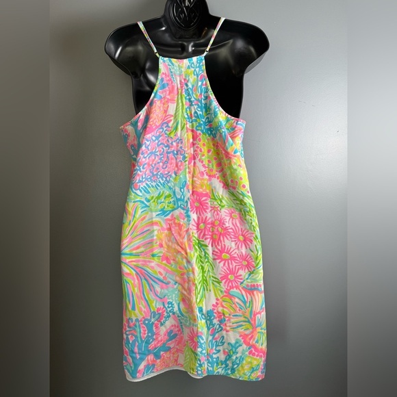 Lilly Pulitzer Dusk 100% Silk Slip Dress Womens Sz L 20" PTP Lovers Coral Floral - Picture 2 of 6